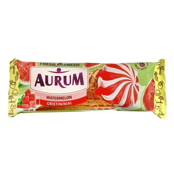 Arbūzų skonio grietininiai valgomieji ledai su arbūzų įdaru AURUM, 150 ml / 98 g