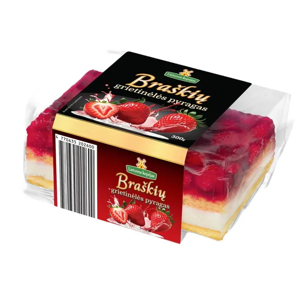 Atitirpintas braškių ir grietinėlės pyragas, 300 g