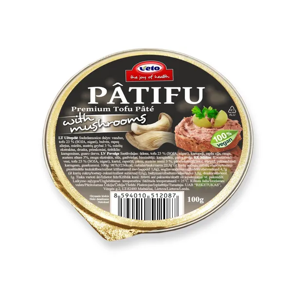 Augalinės kilmės užtepėlė su grybais VETO PATIFU, 100 g