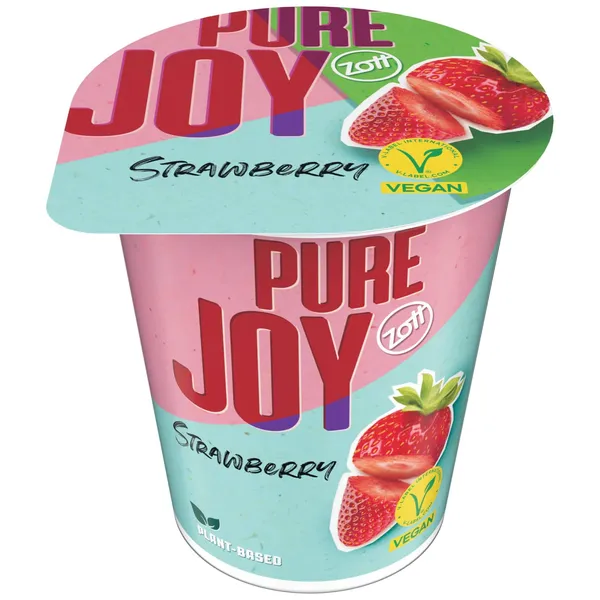 Augalinis desertas PURE JOY kokosų kremo ir hidrolizuotų avižų pagrindu su braškėmis, persikais ir pasifloromis, 140 g