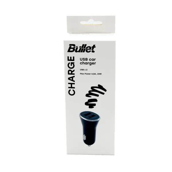 Automobilio įkroviklis BULLET, USB 2, 4A + 2,4A