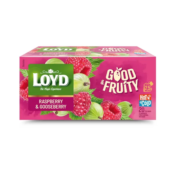 Aviečių ir agrastų skonio arbata LOYD GOOD & FRUITY, 20 x 2,5 g