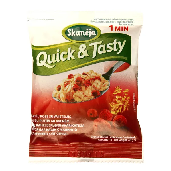Greito paruošimo avižų košė su avietėmis SKANĖJA QUICK&TASTY, 40 g