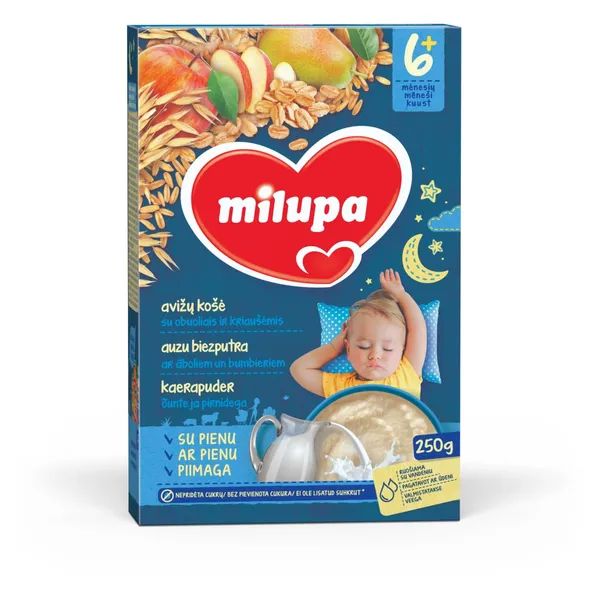 Pieniška avižų košė su obuoliais ir kriaušėmis MILUPA, nuo 6 mėn, 250 g