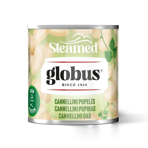 Konservuotos Cannellini pupelės ruoštos garuose GLOBUS, 212 ml / 150 g