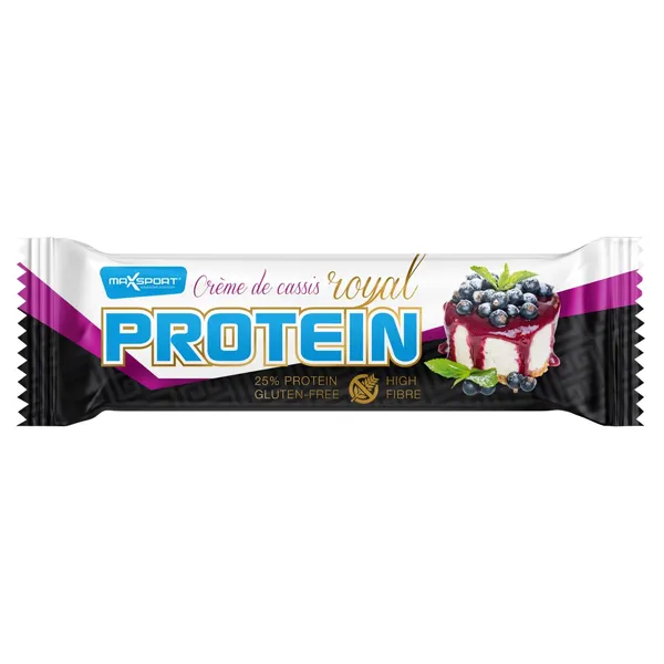 Baltyminis batonėlis su juodųjų serbentų skonio baltu glaistu MAX SPORT ROYAL CR ME CASSIS, 60 g
