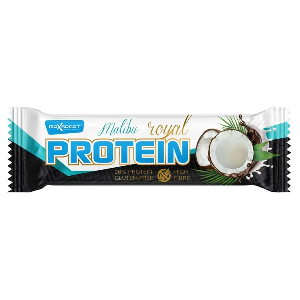 Baltyminis batonėlis su kokosais ir pieninio šokolado glaistu MAX SPORT ROYAL MALIBU, 60 g