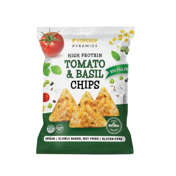Baltyminiai pomidorų ir baziliko skonio traškučiai POPCROP, 60 g