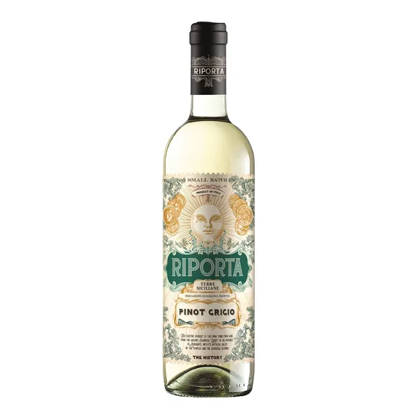 Baltasis sausas vynas su saugoma kilmės vietos nuoroda RIPORTA PINOT GRIGIO TERRE SICILIANE IGP, 12 %, 0,75 l