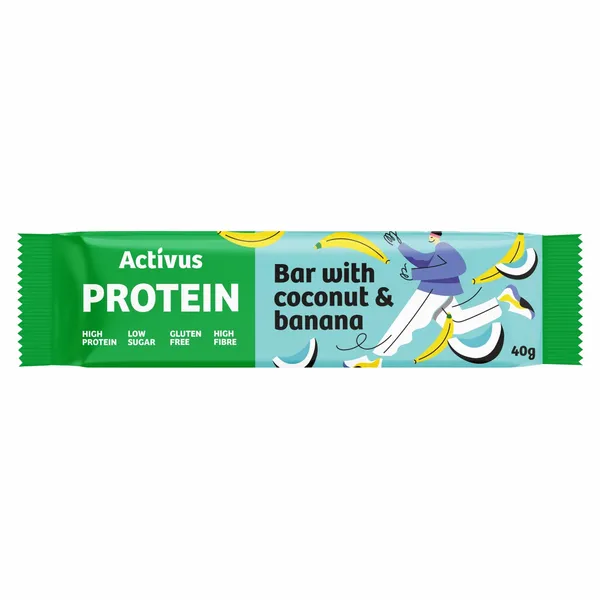 Prot. batoniņš ar kok. skaid. un banāniem 40g