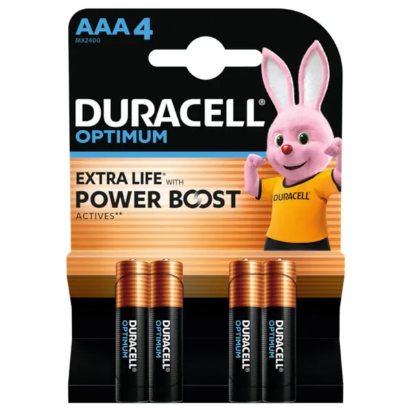 Baterijos DURACELL Optimum, AAA, 4 vnt.