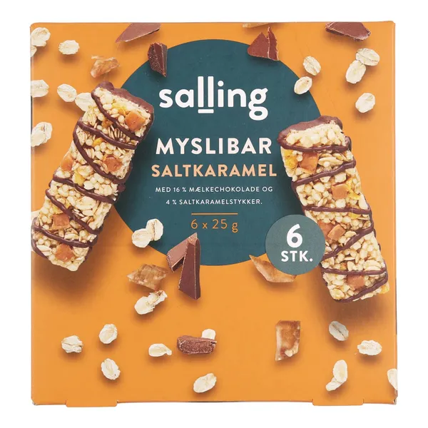 Dribsnių batonėliai su sūria karamele SALLING, 6 x 25 g