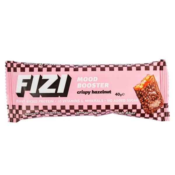 Batonėlis su šokolado glaistu CRISPY HAZELNUT FIZI su saldikliais, 40 g