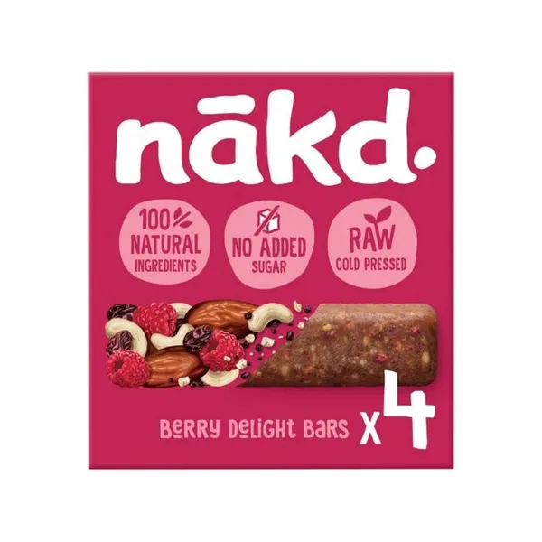 Batonėlis su avietėmis NĀKD BERRY DELIGHT, 4 x 35 g