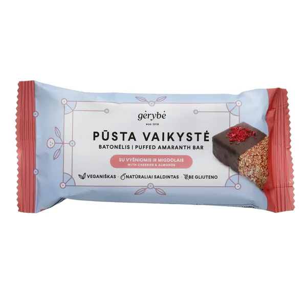 Batonėlis PŪSTA VAIKYSTĖ, su vyšniomis ir migdolais GĖRYBĖ, 40 g