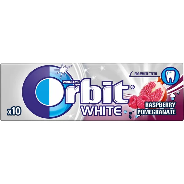 Becukrė aviečių ir granatų skonio kramtomoji guma ORBIT WHITE, 14 g