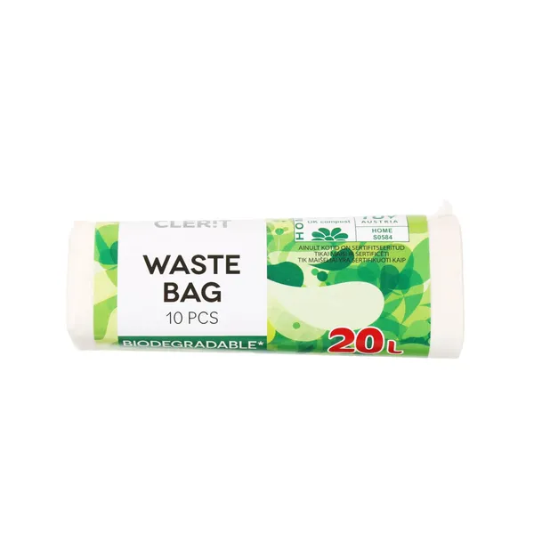 Biologiškai skaidūs šiukšlių maišai CLERIT, 20 l, 10 vnt.