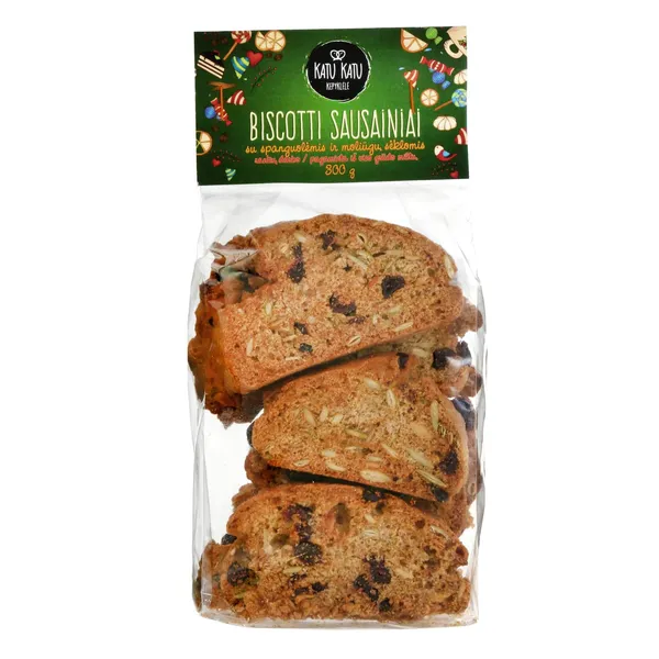 BISCOTTI sausainiai su spanguolėmis ir moliūgų sėklomis KATU KATU, 300 g