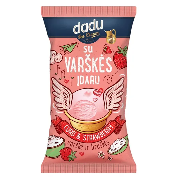 Braškinis plombyras su varškės ir braškių įdaru vafliniame puodelyje DADU, 85 ml / 42 g