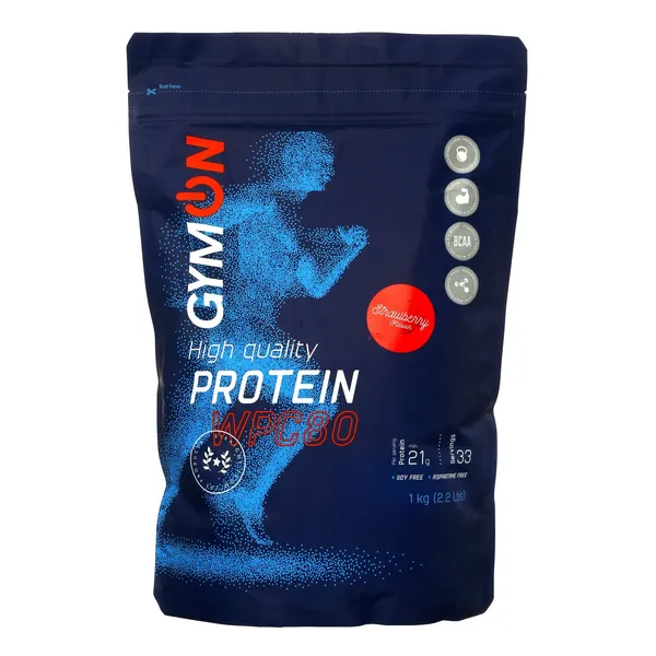 Braškių skonio išrūgų baltymai GYMON su saldikliais, 1 kg