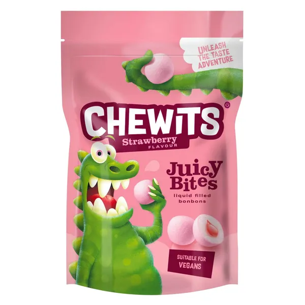 Braškių skonio kramtomieji saldainiai CHEWITS JUICY BITES, 115 g