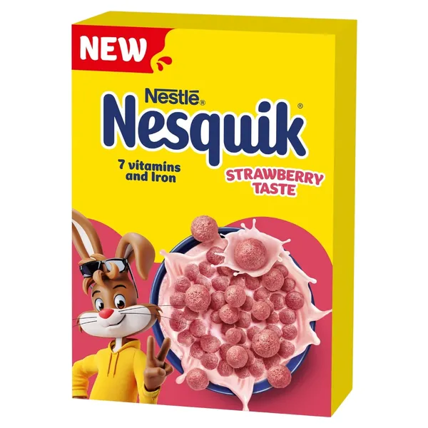Braškių skonio pusryčių dribsnių rutuliukai su vitaminais ir geležimi NESTLE NESQUIK STRAWBERRY, 330 g