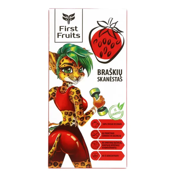 Braškių skonio skanėstas be pridėtinio cukraus FIRST FRUITS, 60 g