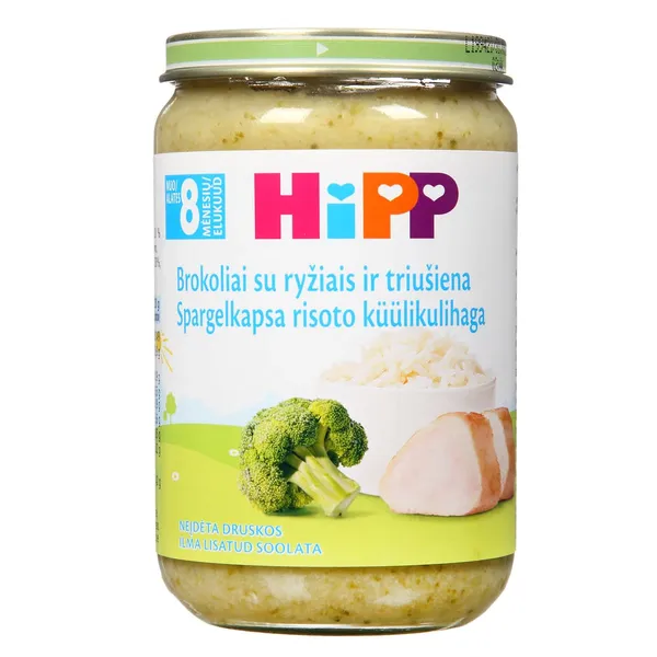 Brokolių tyrė HIPP su ryžiais ir triušiena, nuo 8 + mėnesių, 220 g