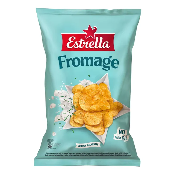 Kartupeļu čipsi Estrella ar skābā krējuma, sīpolu un ķiploku garšu 240g