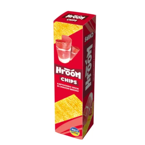 Bulvių traškučiai HROOM, jusotelėmis, šoninės skonio, 50 g