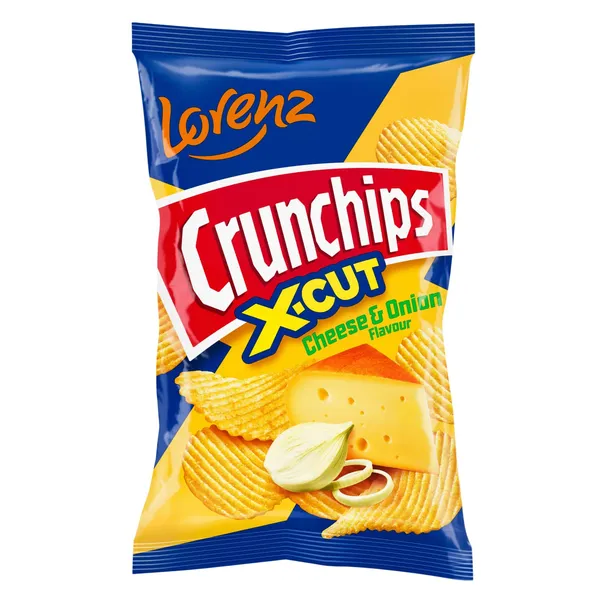 Bulvių traškučiai LORENZ CRUNCHIPS X-CUT sūrio ir svogūnų skonio, 130 g