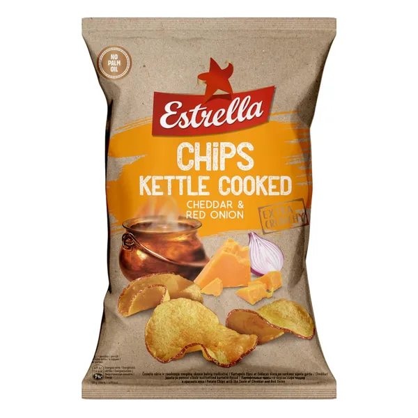 Čipsi Estrella Kettle ar čedaras s./sīp. 120g