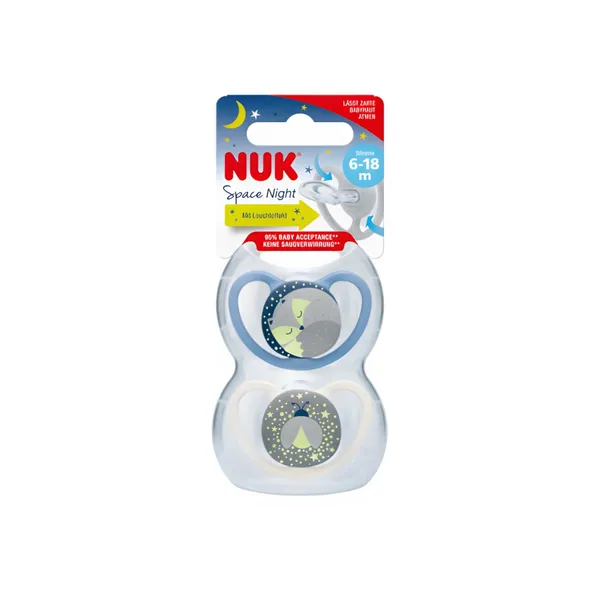 Raminantis silikoninis čiulptukas NUK KOSMINĖ NAKTIS, 6 - 18 mėn, 2 vnt