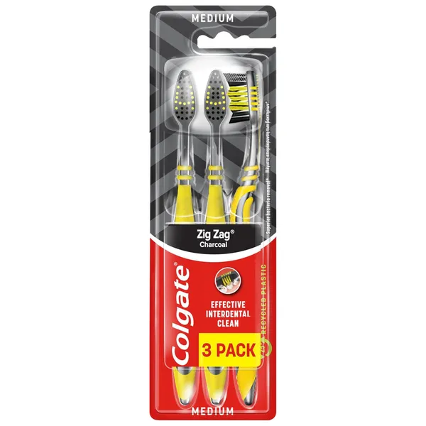 Dantų Šepetėlis Colgate Zig-Zag Charcoal Medium 3-Pack