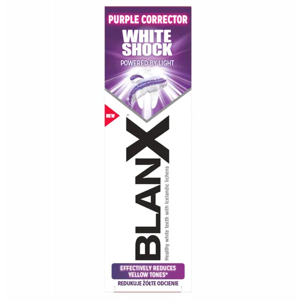 Korekcinė dantų pasta BLANX WHITE SHOCK PURPLE, 75 ml