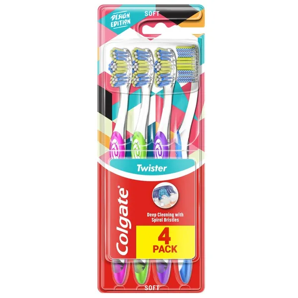 Dantų šepetėlis COLGATE TWISTER DESIGN EDITION, 4 vnt