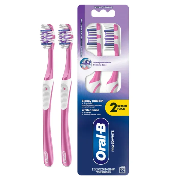 Dantų šepetėlis ORAL B PRO-3 DWHITE, 2 vnt.