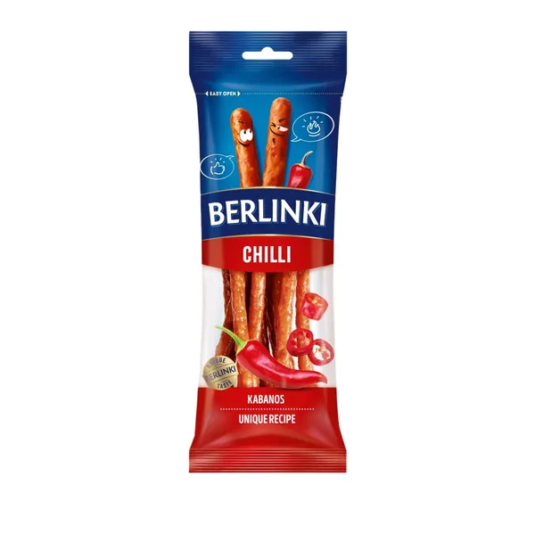 Rūkytos, džiovintos vištienos ir kiaulienos dešrelės KABANOS BERLINKI CHILLI, 85 g