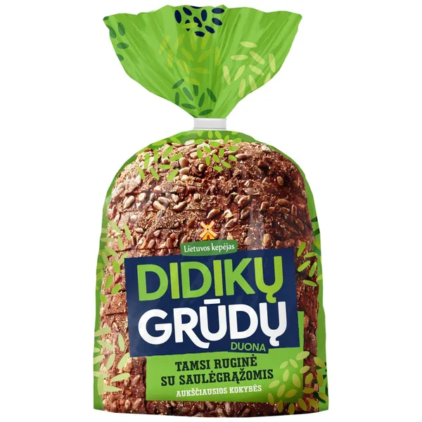DIDIKŲ grūdų tamsi ruginė duona su saulėgrąžų sėklomis LIETUVOS KEPĖJAS, 390 g