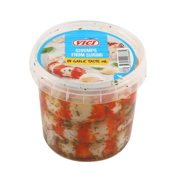 Didžiosios surimio krevetės česnakų skonio aliejuje VIČI, 320 g