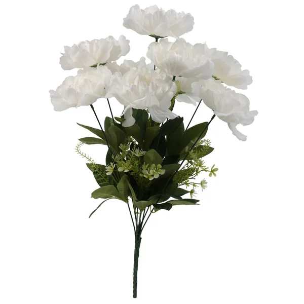 Dirbtinių bijūnų puokštė, balta, 55 cm, AW26