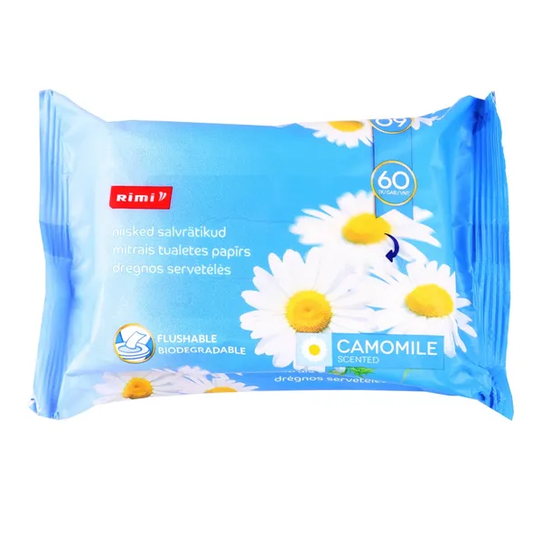 Drėgnas tualetinis popierius RIMI su ramunėlių aromatu, 60 vnt.