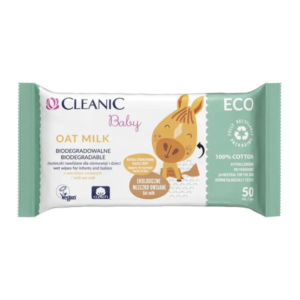 Drėgnos servetėlės CLEANIC ECO OAT MILK, 50 vnt