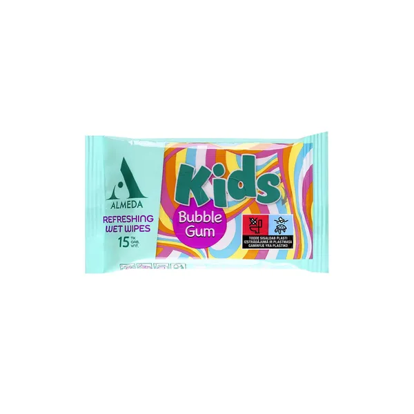 Gaivinančios drėgnos servetėlės ALMEDA BUBBLE GUM, 15 vnt.