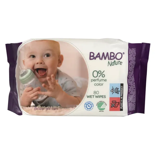 Drėgnos servetėlės BAMBO NATURE, 80 vnt.