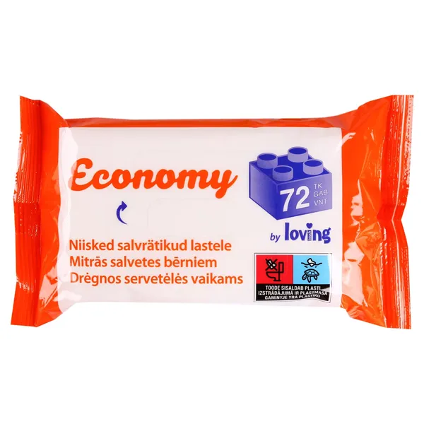 Drėgnos serveteles vaikams LOVING TOUCH ECONOMY, 72 vnt.