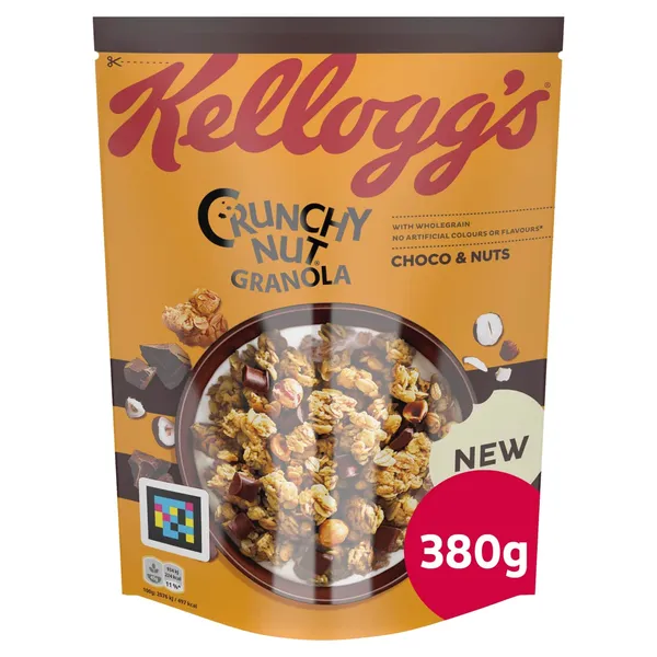 Dribsniai KELLOGG'S CRUNCHY NUT GRANOLA CHOCO, 380 g