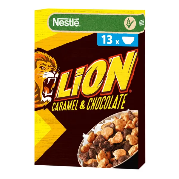 Pusryčių dribsniai su šokoladu ir karamelės pasta NESTLE LION, 400 g