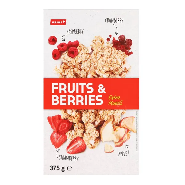 Traškūs dribsniai RIMI EXTRA FRUITS & BERRIES, 375 g