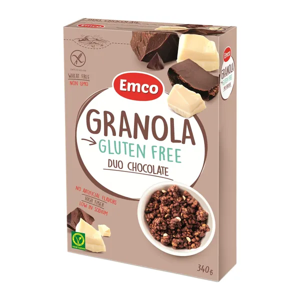Grikių ir sorų dribsniai su šokoladu ir migdolais EMCO, be glitimo, 340 g